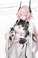 artist:death_unagi character:theresa_(arknights) demon_horns dress flushed_face horns in-series_category:babel in-series_category:kazdel in-series_category:sarkaz japanese_text long_hair pink_eyes pink_hair series:arknights // 1315x2000 // 262KB