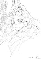 artist:ayatsuji_saurus character:nymph_(arknights) demon_horns horns in-series_category:kazdel in-series_category:sarkaz long_hair monochrome pointed_ears series:arknights // 1448x2048 // 358KB
