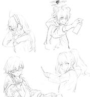 artist:hoffun_2 character:chihiro_(blue_archive) character:hare_(blue_archive) character:kotama_(blue_archive) character:maki_(blue_archive) halo in-series_category:millenium_science_school in-series_category:veritas mechanical_halo monochrome series:blue_archive // 848x914 // 144KB