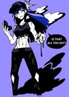 artist:jepy blue_eyes blue_hair character:saori_(blue_archive) english_text halo in-series_category:arius_satellite_school in-series_category:arius_squad long_hair midriff pants series:blue_archive two-tone_hair // 1451x2048 // 202KB