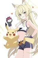 alternate_outfit animal_ears artist:kamitosayu blonde_hair character:kurumi_(blue_archive) fox_ears fox_girl green_eyes halo in-series_category:fox_squad in-series_category:SRT_special_academy long_hair series:blue_archive series:pokemon sports_wear // 1356x2048 // 272KB