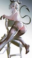 artist:iumu character:zani_(wuthering_waves) demon_horns ear_piercings horns pov red_eyes series:wuthering_waves short_hair tail teasing torn_clothing torn_stockings white_hair // 1080x1914 // 3.4MB