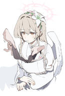 artist:maton body_wings brown_eyes brown_hair character:nagisa_(blue_archive) feathered_wings hair_accessories halo in-series_category:tea_party in-series_category:trinity_general_school long_hair series:blue_archive // 1959x2884 // 1.4MB