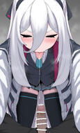 artist:unamaso character:key_(blue_archive) flushed_face hair_bow hair_down_the_middle halo in-series_category:game_development_department in-series_category:millenium_science_school long_hair pov saliva_string series:blue_archive steaming_body thigh_squish white_hair // 1342x2240 // 1.9MB