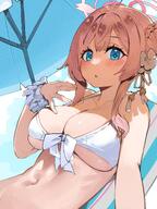 artist:abe-napori blue_eyes character:mimori_(blue_archive) character:mimori_(swimsuit)_(blue_archive) hair_accessories hair_braid hair_bun halo in-series_category:allied_hyakkiyako_academy in-series_category:inner_discipline_club pink_hair series:blue_archive swimsuit // 1536x2048 // 530KB
