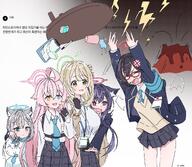 anger_vein animal_ears artist:o-ame black_hair blue_eyes brown_hair cat_ears cat_girl character:ayane_(blue_archive) character:doodle_sensei_(blue_archive) character:hoshino_(blue_archive) character:nonomi_(blue_archive) character:sensei_(blue_archive) character:serika_(blue_archive) character:shiroko_(blue_archive) elf glasses green_eyes grey_hair hair_accessories hair_braid hair_bun halo heterochromia in-series_category:abydos_high_school in-series_category:foreclosure_task_force korean_text long_hair pink_hair pointed_ears red_eyes series:blue_archive short_hair sweater twin_tails wolf_ears wolf_girl yellow_eyes // 2048x1776 // 628KB
