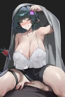 animal_ears artist:samart character:jane_doe_(zenless_zone_zero) condom female_on_top flushed_face in-series_category:criminal_investigation_special_response_team puffy_nipples rat_ears rat_girl rat_tail series:zenless_zone_zero tail veiny_breasts // 2754x4096 // 643KB