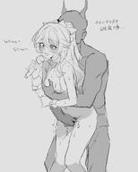 @_@ artist:death_unagi character:haruka_(arknights) english_text fingering flushed_face grabbing_another's_breast groping hair_bow in-series_category:higashi in-series_category:&aelig;gir_(race) japanese_text long_hair micro_bikini ponytail pubic_hair series:arknights sweaty // 1601x1999 // 189KB