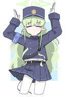 artist:rea_dome character:hikari_(blue_archive) green_hair halo in-series_category:central_control_center in-series_category:highlander_railroad_academy long_hair pointed_ears series:blue_archive tail // 1147x1670 // 658KB