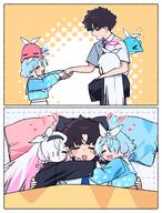 artist:jeomo blue_hair character:arona_(blue_archive) character:plana_(blue_archive) character:sensei_(blue_archive) comic hair_bow hair_braid hair_covering_eye halo in-series_category:general_student_council in-series_category:schale in-series_category:shittim_chest long_hair pink_hair series:blue_archive short_hair white_hair // 2150x2835 // 2.3MB