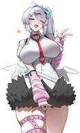 alternate_outfit artist:mintz912 beauty_mark character:yi_xuan_(zenless_zone_zero) flushed_face gyaru hair_accessories in-series_category:yunkui_summit series:zenless_zone_zero side_ponytail thigh_squish v white_hair yellow_eyes // 2100x3484 // 490KB