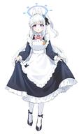 alternate_outfit artist:inapple84 character:miyako_(blue_archive) halo in-series_category:rabbit_squad in-series_category:SRT_special_academy long_hair maid purple_eyes series:blue_archive side_ponytail white_hair // 1441x2454 // 212KB