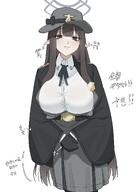 artist:nagomu brown_eyes brown_hair character:misuzu_(blue_archive) elf halo in-series_category:correctional_bureau in-series_category:valkyrie_police_school japanese_text long_hair pointed_ears series:blue_archive tired_eyes wet_shirt // 1485x2048 // 192KB