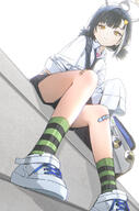 artist:drive_shot black_hair character:tsubasa_(blue_archive) halo in-series_category:millenium_science_school series:blue_archive short_hair twin_tails yellow_eyes // 1980x3000 // 2.6MB