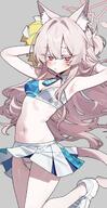 alternate_outfit animal_ears artist:danbal cat_ears cat_girl cat_tail character:akira_(blue_archive) cheerleader halo in-series_category:dorm_supervisory_unit in-series_category:seven_prisoners in-series_category:wild_hunt_academy_of_arts long_hair meta:source_request midriff pink_eyes pink_hair series:blue_archive tail // 2112x4096 // 596KB