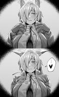 animal_ears artist:hxd9585 character:kanna_(blue_archive) comic dog_ears dog_girl flushed_face halo in-series_category:public_peace_bureau in-series_category:valkyrie_police_school monochrome pov series:blue_archive sharp_teeth // 1000x1639 // 734KB
