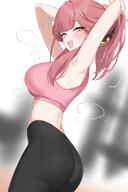 alternate_outfit armpit artist:helloet11 character:aru_(blue_archive) demon_horns flushed_face halo horns in-series_category:gehenna_academy in-series_category:problem_solver_68 midriff pink_hair ponytail series:blue_archive sports_wear steaming_body sweaty yellow_eyes // 1100x1646 // 907KB