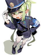 artist:ruppu character:nozomi_(blue_archive) green_hair halo in-series_category:central_control_center in-series_category:highlander_railroad_academy long_hair pointed_ears series:blue_archive short_shorts twin_tails yellow_eyes // 4466x6000 // 4.8MB
