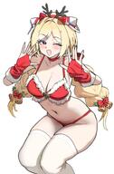 artist:TWIN blonde_hair blue_eyes character:aki_rosenthal elf hair_braid in-series_category:generation_1 in-series_category:hololive_japan lingerie long_hair pointed_ears santa_outfit series:hololive twin_tails // 1500x2293 // 885KB