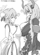 artist:hikodge beauty_mark character:satsuki_(blue_archive) character:tomoe_(blue_archive) character:tomoe_(qipao)_(blue_archive) demon_horns hair_bun halo horns in-series_category:gehenna_academy in-series_category:pandemonium_society in-series_category:red_winter_federal_academy in-series_category:red_winter_office japanese_text lingerie long_hair monochrome qipao series:blue_archive // 700x953 // 107KB