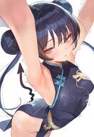 armpit artist:suujiniku black_hair character:kisaki_(blue_archive) grey_eyes hair_bun halo in-series_category:genryumon in-series_category:shanhaijing_secondary_school qipao series:blue_archive twin_tails // 1650x2400 // 519KB