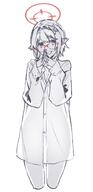 artist:kazumi character:ayane_(blue_archive) elf glasses hair_accessories halo in-series_category:abydos_high_school in-series_category:foreclosure_task_force monochrome pointed_ears series:blue_archive shirt_only short_hair silhouette // 772x1601 // 93KB