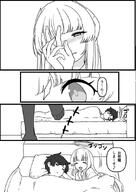 artist:kurunanocircle character:noa_(blue_archive) character:noa_(pajama)_(blue_archive) character:sensei_(blue_archive) comic flushed_face halo in-series_category:millenium_science_school in-series_category:seminar japanese_text mechanical_halo monochrome pajamas series:blue_archive // 638x900 // 123KB