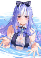 artist:kon_ka beauty_mark character:vivian_banshee_(iris_of_the_shore)_(zenless_zone_zero) character:vivian_banshee_(zenless_zone_zero) in-series_category:mockingbird pointed_ears purple_hair red_eyes series:zenless_zone_zero swimsuit // 1000x1414 // 1014KB