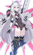 alternate_outfit artist:BOW character:key_(blue_archive) hair_down_the_middle halo in-series_category:game_development_department in-series_category:millenium_science_school leotard long_hair mecha pink_eyes series:blue_archive white_hair // 741x1230 // 152KB