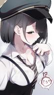 artist:foxallium black_eyes black_hair character:doodle_sensei_(blue_archive) character:hiromi_(blue_archive) character:sensei_(blue_archive) flushed_face halo high-waisted_pants in-series_category:dorm_supervisory_unit in-series_category:wild_hunt_academy_of_arts lingerie pants series:blue_archive short_hair steaming_body sweaty teasing wet_shirt // 1911x3356 // 4.6MB