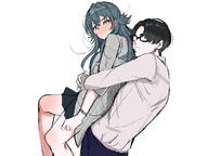 artist:kasasagi character:producer_(idolmaster) character:tsukimura_temari_(gakuen_idolmaster) ears_blushing flushed_face green_eyes hugging_from_behind long_hair series:gakuen_idolmaster series:idolmaster // 1280x960 // 579KB