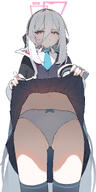 artist:maton character:key_(blue_archive) hair_bow hair_down_the_middle halo in-series_category:game_development_department in-series_category:millenium_science_school long_hair peek pink_eyes series:blue_archive skirt_lift white_hair // 2034x4075 // 2.0MB