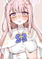 @_@ artist:megtamine character:mika_(blue_archive) flushed_face grabbing_another's_breast groping hair_accessories hair_braid halo in-series_category:tea_party in-series_category:trinity_general_school long_hair pink_hair pov series:blue_archive sweaty yellow_eyes // 1200x1700 // 307KB