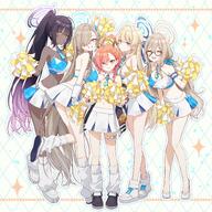 ahoge alternate_outfit artist:ttomari beauty_mark blonde_hair blue_eyes brown_hair brown_skin character:akane_(blue_archive) character:asuna_(blue_archive) character:karin_(blue_archive) character:neru_(blue_archive) character:toki_(blue_archive) cheerleader halo in-series_category:cleaning_&_clearing in-series_category:millenium_science_school in-series_category:super_phenomenon_task_force long_hair orange_hair ponytail purple_hair red_eyes series:blue_archive short_hair twin_tails yellow_eyes // 1500x1500 // 459KB
