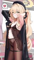 artist:haerge blonde_hair character:professor_niyaniya_(blue_archive) green_eyes hair_bow lingerie long_hair ponytail series:blue_archive thigh_squish // 2375x4096 // 1.1MB