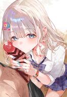 artist:suujiniku blonde_hair blue_eyes character:serizawa_asahi gyaru hair_accessories long_hair penis_over_face pov series:idolmaster series:idolmaster_shiny_colors sweaty // 1650x2400 // 683KB