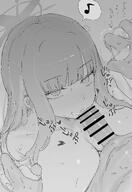 artist:pochin character:saori_(blue_archive) fellatio flushed_face halo hand_holding in-series_category:arius_satellite_school in-series_category:arius_squad japanese_text long_hair monochrome pov series:blue_archive sweaty two-tone_hair // 2204x3207 // 545KB
