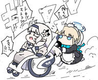 artist:nyaru beauty_mark blonde_hair blue_eyes character:himari_(blue_archive) character:toki_(blue_archive) chibi elf hair_accessories halo in-series_category:cleaning_&_clearing in-series_category:millenium_science_school in-series_category:super_phenomenon_task_force japanese_text long_hair maid pointed_ears series:blue_archive wheelchair white_hair // 463x376 // 122KB