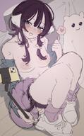 animal_ears artist:GSUS blue_eyes character:ogami_tsumiki flushed_face meta:work-in-progress purple_hair series:ogami_tsumiki_to_ki_nichijou short_hair tail tube_socks wolf_ears wolf_girl wolf_tail // 622x1000 // 76KB