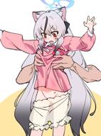 animal_ears artist:jeomo character:kokona_(blue_archive) green_hair halo in-series_category:plum_blossom_garden in-series_category:shanhaijing_secondary_school orange_eyes series:blue_archive // 2001x2705 // 443KB