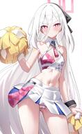 alternate_outfit artist:reneua character:key_(blue_archive) cheerleader flushed_face hair_down_the_middle halo in-series_category:game_development_department in-series_category:millenium_science_school long_hair pink_eyes series:blue_archive star_mark white_hair // 2524x4096 // 900KB