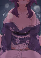 artist:houzuireno character:haruka_(blue_archive) character:haruka_(new_year)_(blue_archive) cowgirl_position female_on_top flushed_face halo in-series_category:gehenna_academy in-series_category:problem_solver_68 kimono pov purple_hair series:blue_archive steaming_body sweaty // 2894x4093 // 2.6MB