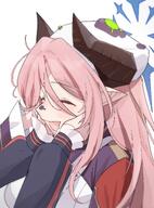 artist:Patanda character:juri_(blue_archive) demon_horns flushed_face halo horns in-series_category:gehenna_academy in-series_category:school_lunch_club long_hair pink_hair pointed_ears series:blue_archive // 4000x5411 // 8.9MB