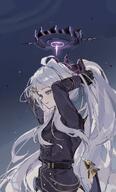 artist:yuusa_oconomi character:hina_(blue_archive) demon_horns hair_accessories halo horns in-series_category:gehenna_academy in-series_category:prefect_team long_hair mechanical_halo ponytail purple_eyes series:blue_archive white_hair // 1233x2047 // 240KB