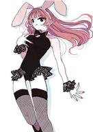 artist:yasu_urayaka blue_eyes bunny_suit fishnet_leggings leotard long_hair pink_hair rabbit_ears series:original // 2480x3508 // 582KB