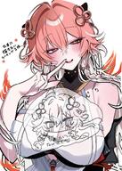 artist:dos_dos121 character:changli flushed_face hair_accessories hair_braid japanese_text orange_eyes orange_hair series:wuthering_waves white_hair // 1463x2048 // 423KB