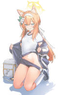 animal_ears artist:drive_shot blue_eyes cat_ears cat_girl character:mari_(blue_archive) character:mari_(track)_(blue_archive) flushed_face hair_accessories halo in-series_category:sisterhood in-series_category:trinity_general_school long_hair orange_hair series:blue_archive sports_wear // 2000x3224 // 1.7MB