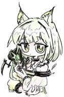 animal_ears artist:rihi_ewokakune cat_ears cat_girl character:kal'tsit_(arknights) chibi green_eyes in-series_category:feline in-series_category:rhodes_island series:arknights short_hair white_hair // 709x1081 // 123KB