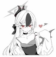 artist:8quuu beauty_mark black_hair body_wings character:kayoko_(blue_archive) character:kayoko_(dress)_(blue_archive) demon_horns demon_wings dress ear_piercings hair_bow halo horns in-series_category:gehenna_academy in-series_category:problem_solver_68 long_hair low-cut_dress red_eyes series:blue_archive two-tone_hair white_hair // 2019x2048 // 247KB