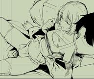 alternate_outfit artist:uno_ryoku beauty_mark character:hataya_misuzu_(gakuen_idolmaster) gripping_bed hair_accessories meta:work-in-progress monochrome series:gakuen_idolmaster series:idolmaster short_hair // 915x767 // 125KB